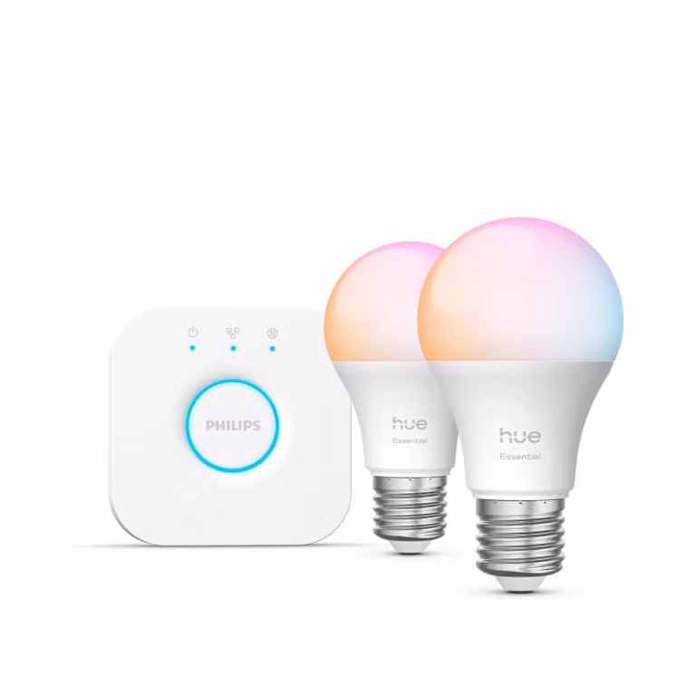 Philips Hue Starter Kit Essential White & Color Ambiance con 2 Bombillas Inteligentes LED E27 y Bridge