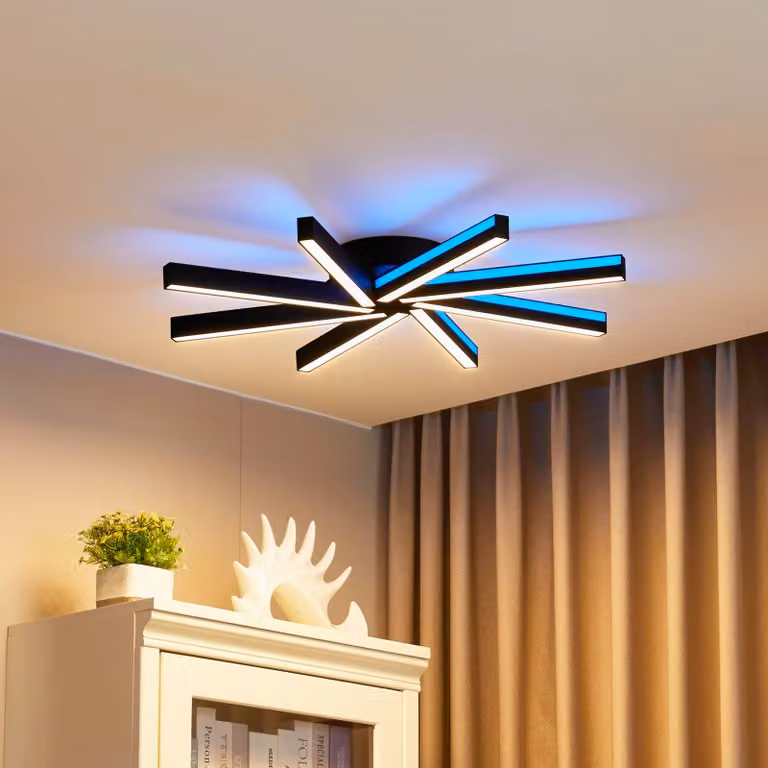 Lámpara de techo inteligente Lucande LED RGB en color negro con diseño moderno y atenuable para salón o comedor