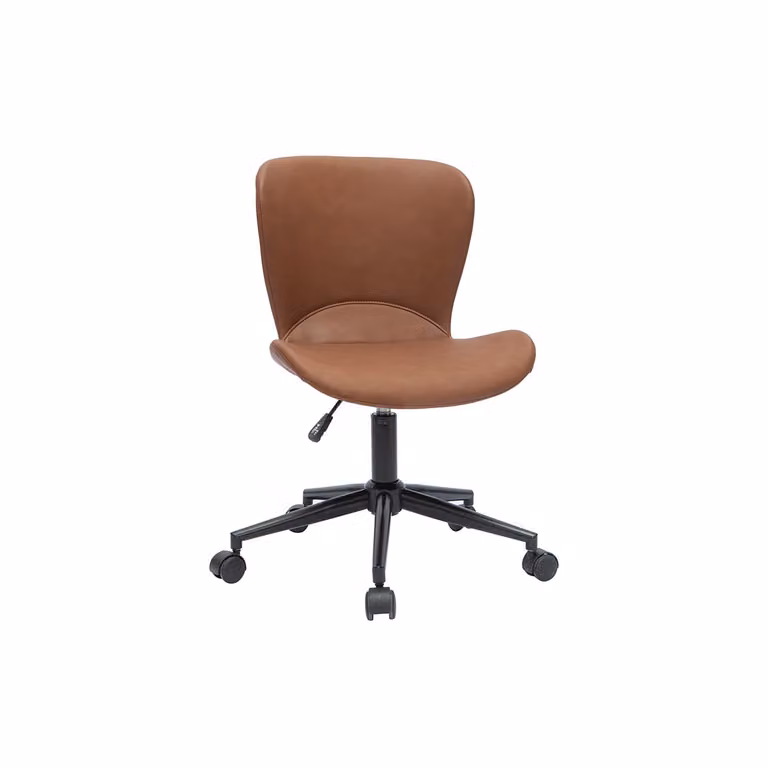 Silla de escritorio moderna Miliboo Josh en color marrón con tapicería de piel sintética y base giratoria de 360 grados