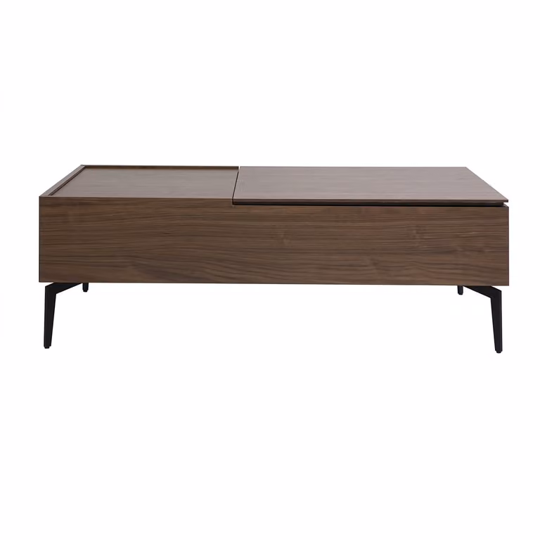 Mesa de centro elevable rectangular Miliboo SEDA en madera nogal y metal negro, An/P/Al: 102,5 x 60,2 x 35,5 cm