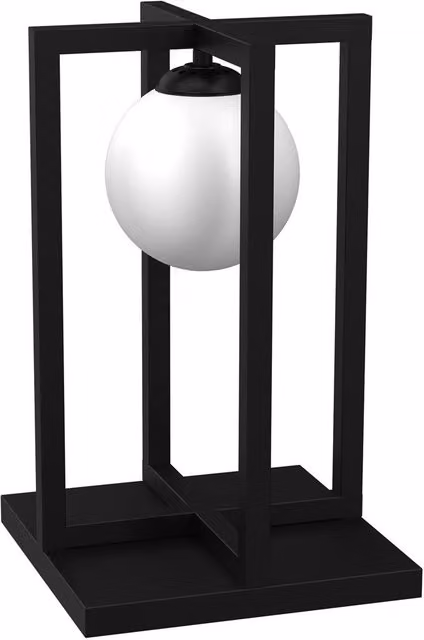 Lámpara de mesa industrial Diego de Milagro en color negro con globo de vidrio blanco