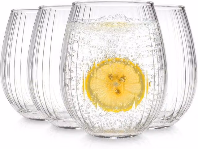 Juego de 4 vasos de agua NORTHIX con diseño de rayas, color transparente y capacidad de 400 ml, aptos para lavavajillas