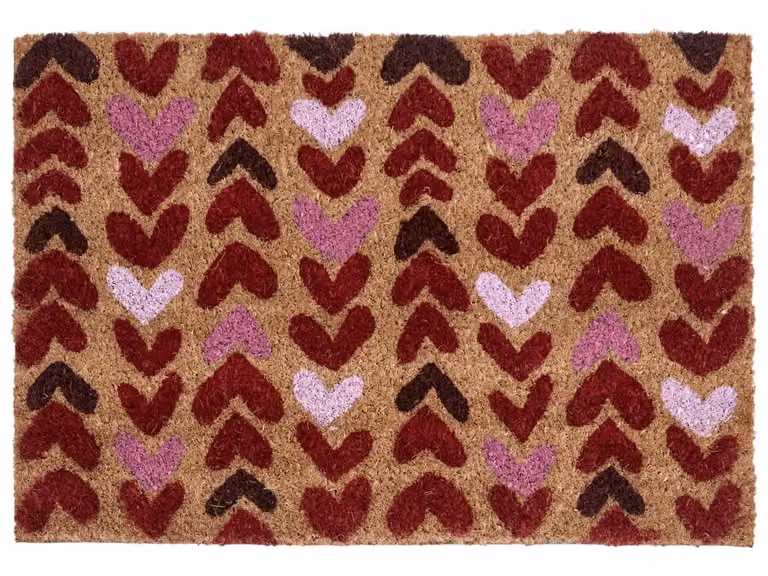 Felpudo Beliani de fibra de coco con diseño de corazón y base antideslizante, color natural, An/P: 40 x 60 cm