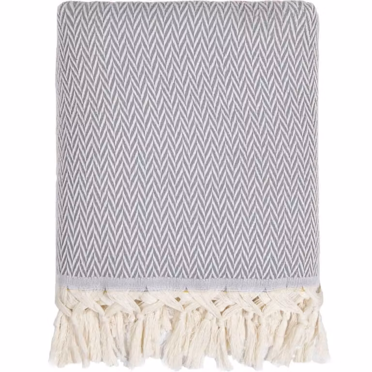 Manta plaid Febronie de lana y algodón con diseño geométrico jacquard en gris jaspeado, An/P: 160 x 250 cm