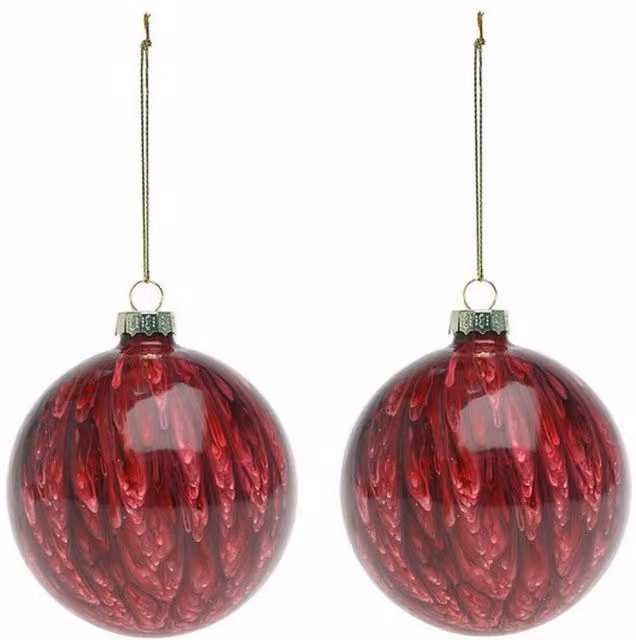 Set de 2 bolas de Navidad Bigbuy de cristal con diseño abstracto en colores rojo y marrón, diámetro: 8 cm