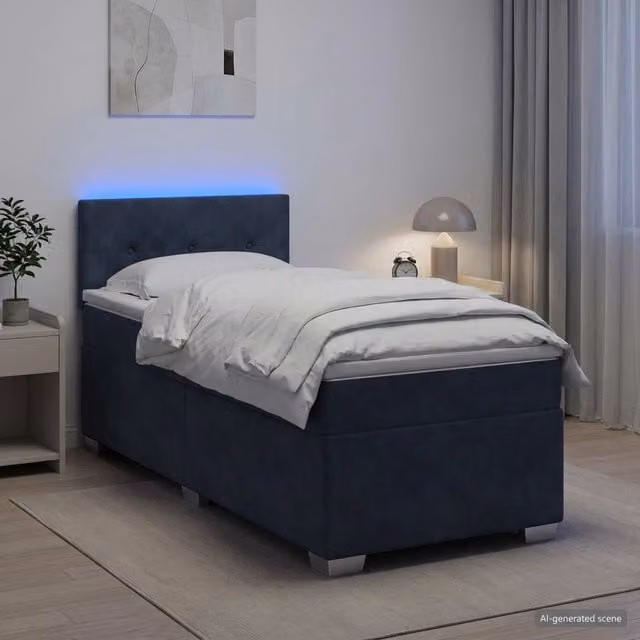 Cama Maison Exclusive con base tapizada en terciopelo, colchón híbrido y luz LED con puerto de carga USB, An/P/Al: 100 x 200 cm, Gris