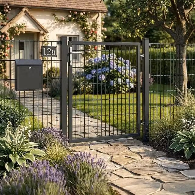 Puerta de jardín para valla de doble piquete Home Deluxe PORTARIUS de 200 cm en color antracita