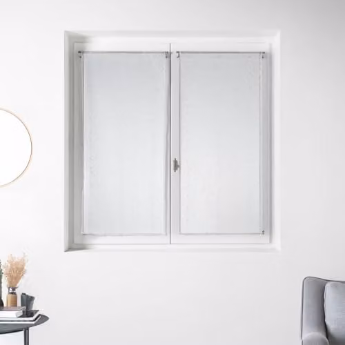 Par de visillos de organza Homemaison con rayas plateadas en color blanco, fabricados en poliéster, An/Al: 45 x 90 cm