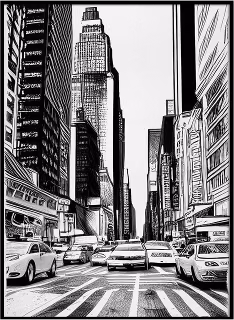 Lienzo impreso Atmosphera con diseño gráfico de ciudad en blanco y negro, An/Al: 50 x 70 cm
