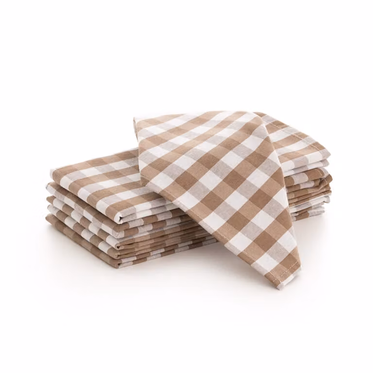 Pack de 6 servilletas de tela de algodón Gamusi con estampado vichy en color beige y marrón, An/P: 45 x 45 cm