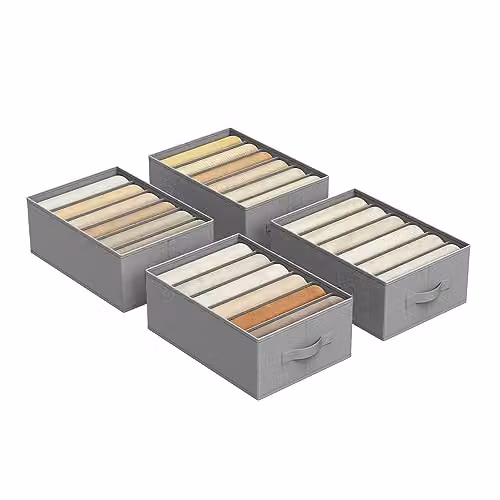 Juego de 4 Organizadores de Cajón Plegables SONGMICS con Divisores, Color Gris