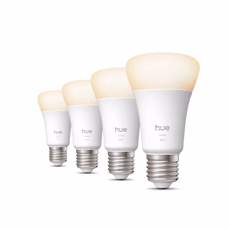 Pack de 4 bombillas inteligentes Philips Hue White A60 LED E27 regulables en color blanco cálido