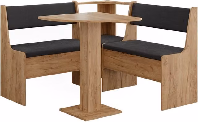 Conjunto de mesa y banco esquinero Vicco Roman en roble dorado y antracita, An/P/Al: 60 x 60 x 75 cm