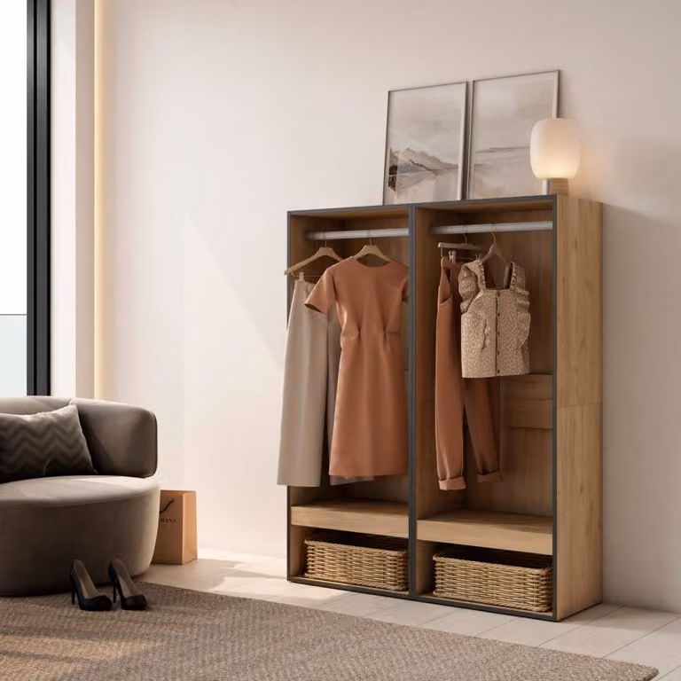Vestidor abierto moderno SKRAUT HOME efecto madera roble, An/P/Al: 120 x 35 x 145 cm