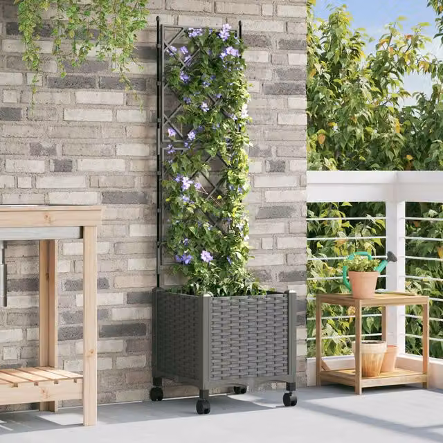 Jardinera con enrejado y ruedas Maison exclusive, color gris claro, An/P/Al: 40 x 40 x 149 cm