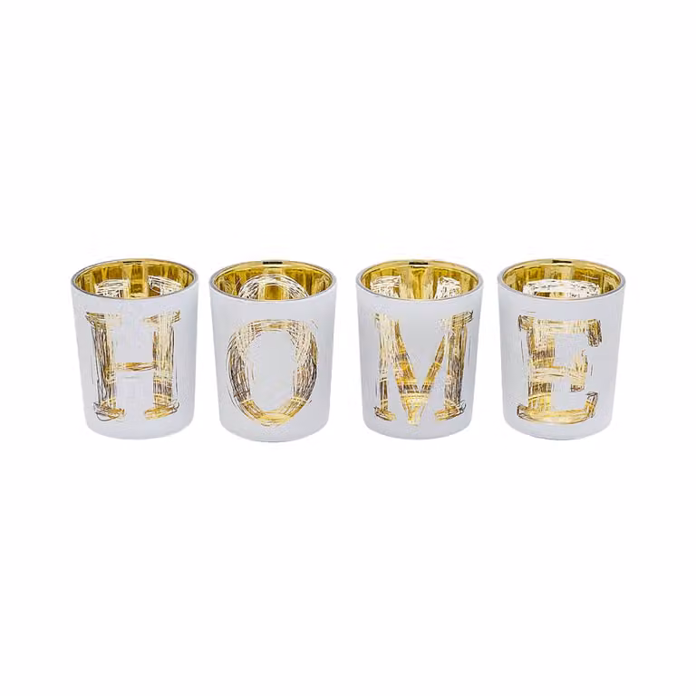 Set de 4 portavelas para tealight Sia Deco en blanco y dorado de cristal para mesa