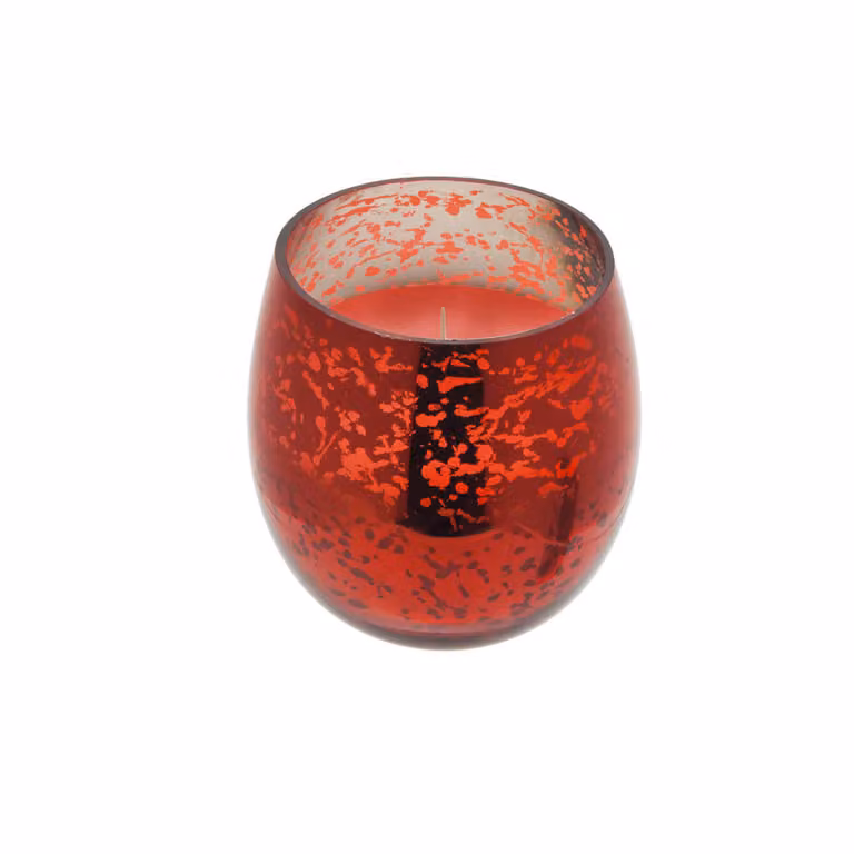 Vela aromática Sia Deco de vidrio con efecto irisado en rojo y plata, con notas amaderadas, frutales y especiadas, An/P/Al: 12 x 12 x 19 cm