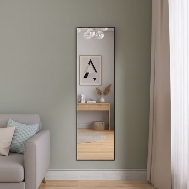 Espejo de cuerpo entero NAHILIMI con marco negro, diseño moderno y soporte ajustable, An/Al: 40 x 150 cm