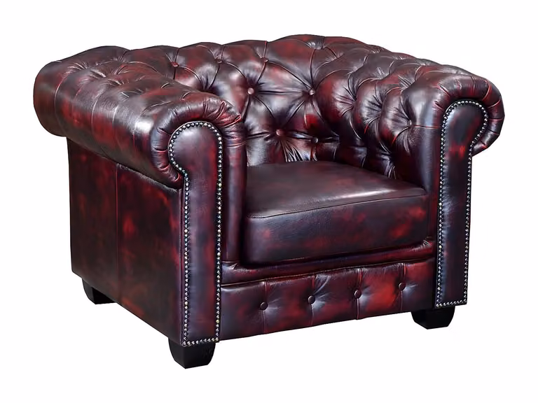 Sillón Chesterfield Vente-Unique en piel roja con estructura de madera sólida