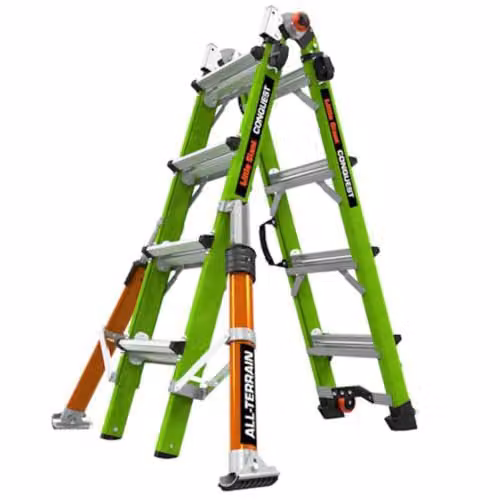 Escalera multiposiciones Little Giant Conquest 2.0 de fibra de vidrio color verde