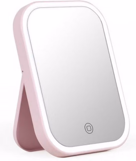 Espejo de maquillaje luminoso Livoo DOS224P con luz LED regulable, inalámbrico y color rosa