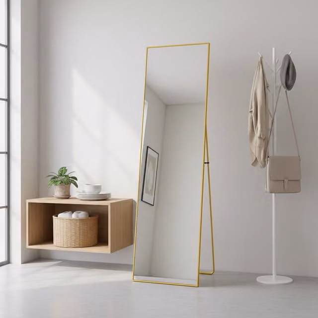 Espejo de cuerpo entero NAHILIMI con marco dorado, diseño moderno y soporte ajustable, An/Al: 40 x 150 cm