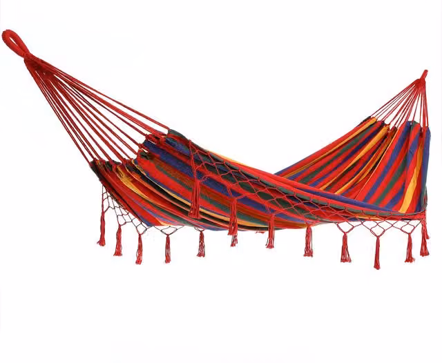 Hamaca de algodón con flecos Detex para 2 personas, color rojo, An/P/Al: 320 x 150 cm