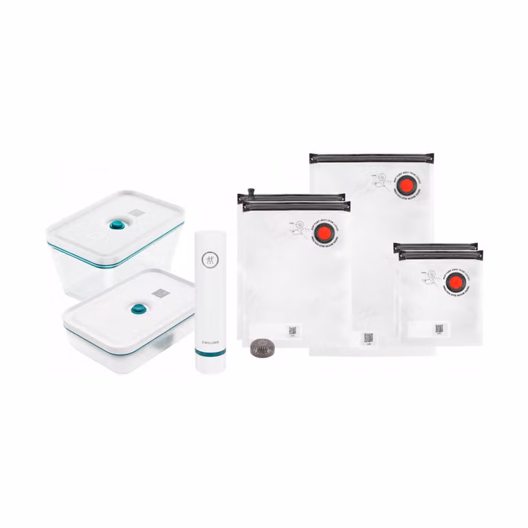 Set de iniciación al vacío para alimentos Zwilling Fresh & Save La Mer de 8 piezas en azul y cristal