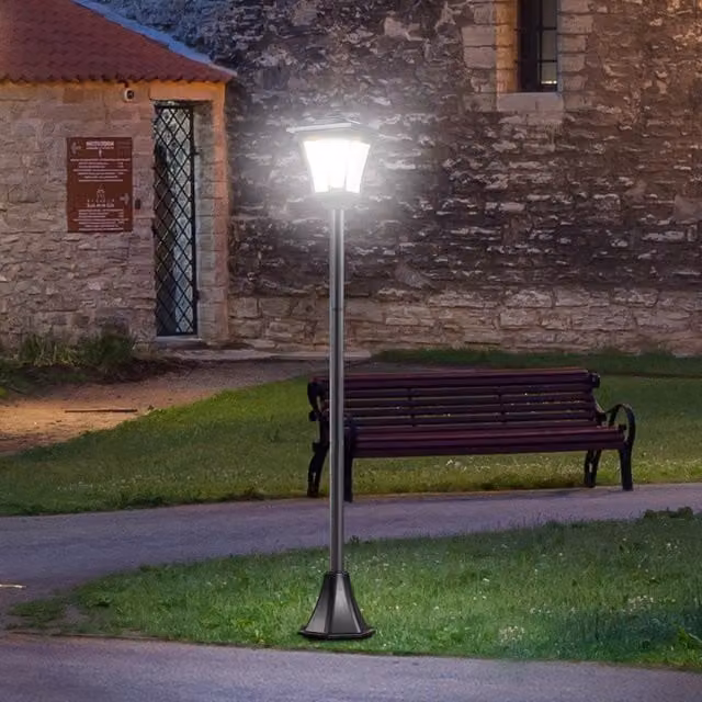 Farol Solar de Jardín RETROK con LED y Sensor Crepuscular, Estilo Retro, Color Negro, An/P/Al: 18 x 18 x 160 cm
