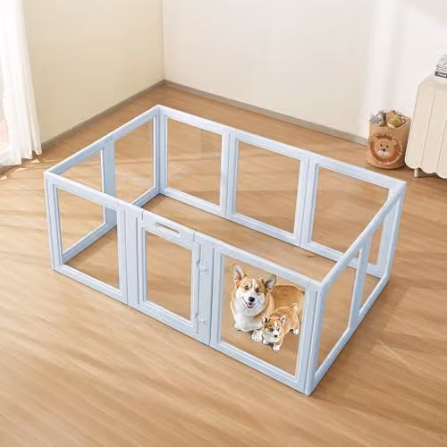 Caja de parto VEVOR para perros y gatos con ventanas transparentes y cerradura, material plástico impermeable, color azul, An/P/Al: 193 x 124,5 x 76,5 cm