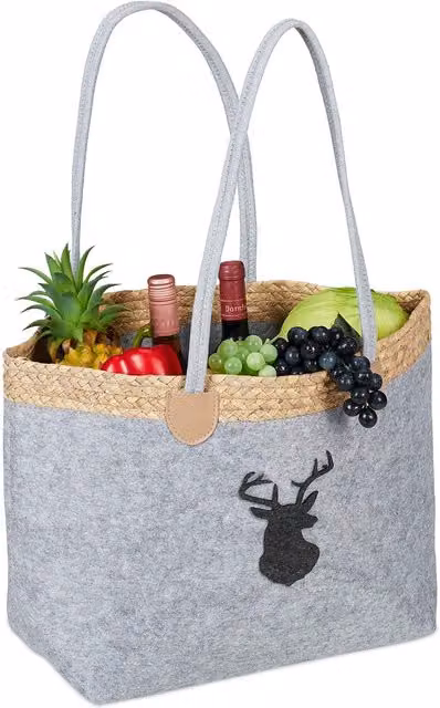 Bolso de fieltro con motivo de ciervo NORTHIX en gris y multicolor con asas para adultos