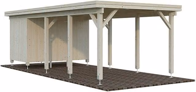 Carport individual con trastero Karl de Palmako en madera color natural, An x Pr: 315 x 732 cm