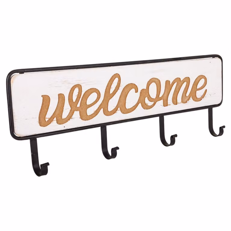 Percha de pared Wanderlust deco de madera y metal en blanco y negro An/P/Al: 60 x 5 x 22 cm