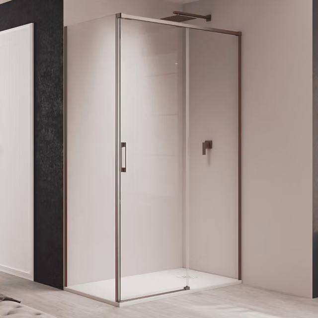 Mampara de ducha rectangular corredera BAÑO TOTAL transparente con perfil bronce An: 135 cm, Al: 70 cm, Al: 195 cm