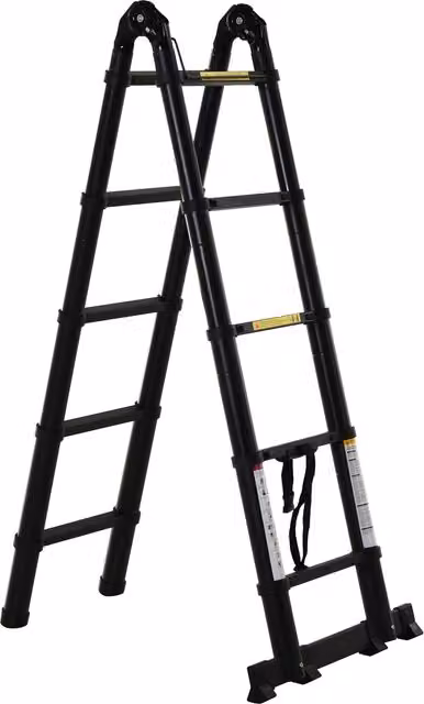 Escalera telescópica multifuncional DURHAND de aluminio negra, plegable y portátil con 10 pasos, soporta 150 kg, An/P/Al: 67 x 7 x 320 cm