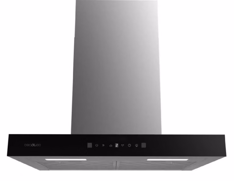 Extractor de aire Cecotec Bolero Flux TT 605500 negro con acabado en cristal y aluminio, eficiencia A++, con filtro de carbón activado y pantalla LED para instalación en pared