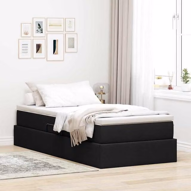Cama con almacenamiento y colchón híbrido Maison Exclusive en color negro, An/P/Al: 100 x 200 x 48.5 cm