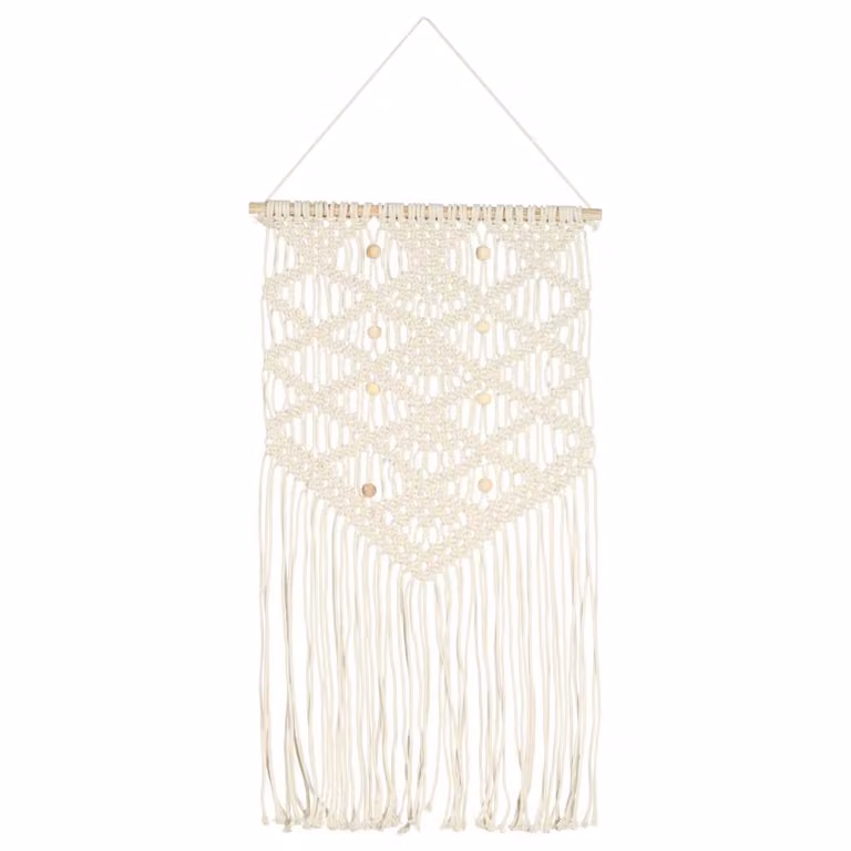Adorno de pared de macramé de algodón vidaXL estilo boho beige An/Al: 40 x 80 cm