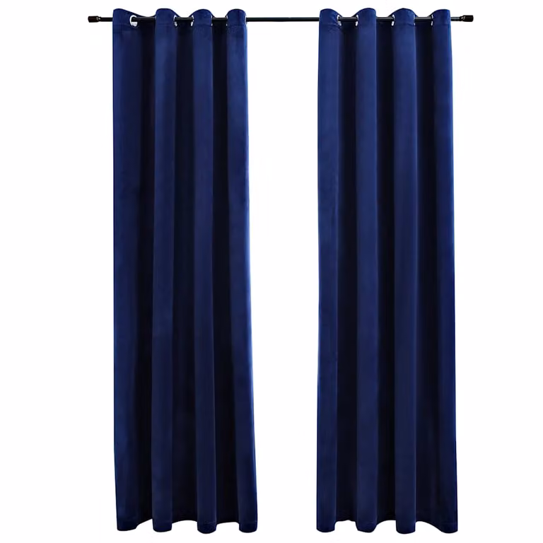 Set de 2 cortinas opacas de terciopelo vidaXL en azul oscuro con anillas, An/Al: 140 x 225 cm