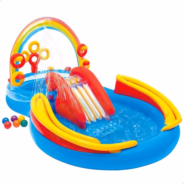 Centro de juegos inflable Intex Rainbow Ring multicolor con tobogán y pulverizador, An/P/Al: 297 x 193 x 135 cm