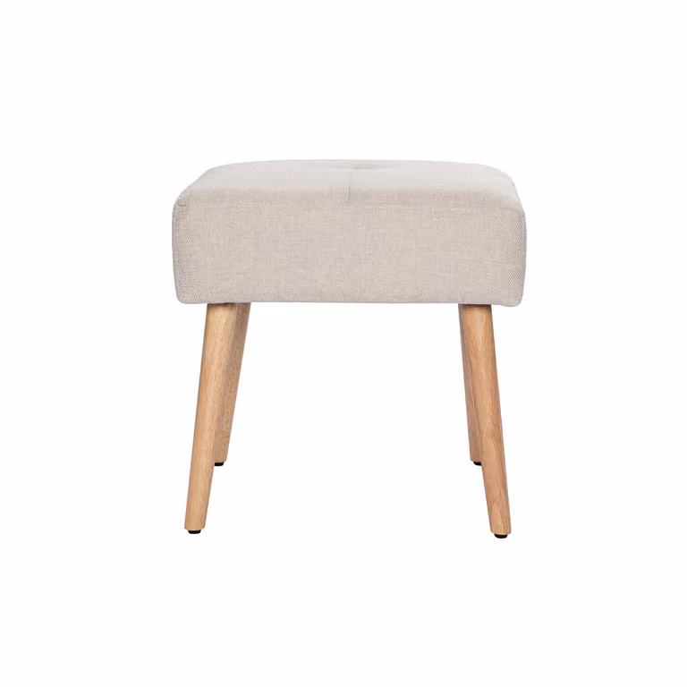 Taburete bajo Miliboo de tela efecto terciopelo beige y madera maciza de caucho