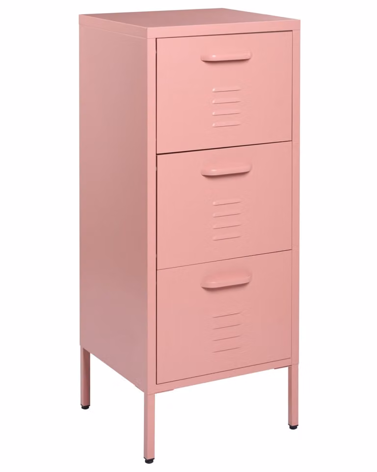 Mueble de oficina Beliani de metal en color rosa con puertas batientes y acabado mate