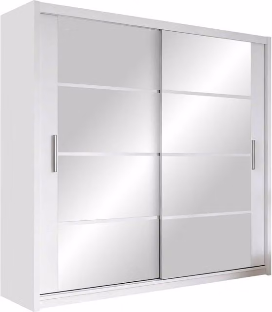 Armario Honolulu MOBILIER1 Blanco con Puertas Correderas y Estantes Interiores, Al x An x P: 215 x 203 x 61 cm