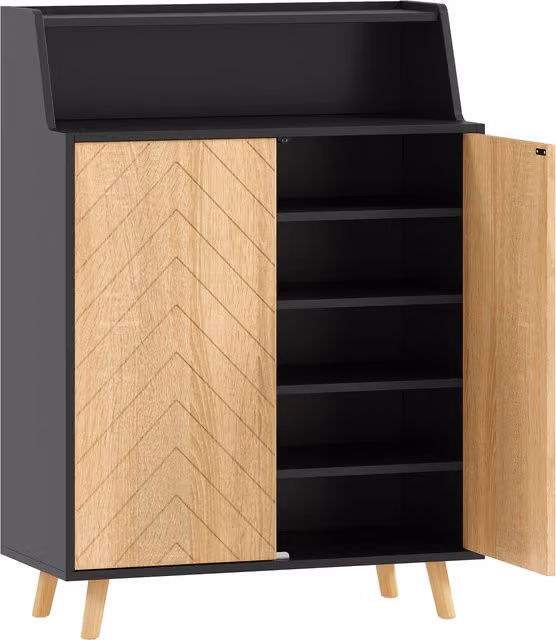 Zapatero HOMCOM para recibidor con 2 puertas y estantes ajustables, diseño moderno en negro y marrón, An/P/Al: 75 x 35 x 104 cm