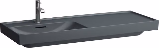 Lavabo de empotrar Laufen Meda de cerámica rectangular con repisa derecha en color gris antracita An/P: 120 x 46 cm