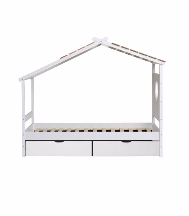 Cama cabaña MueMue para niños con 2 cajones en madera blanca de estilo escandinavo An/P/Al: 190 x 90 x 101 cm