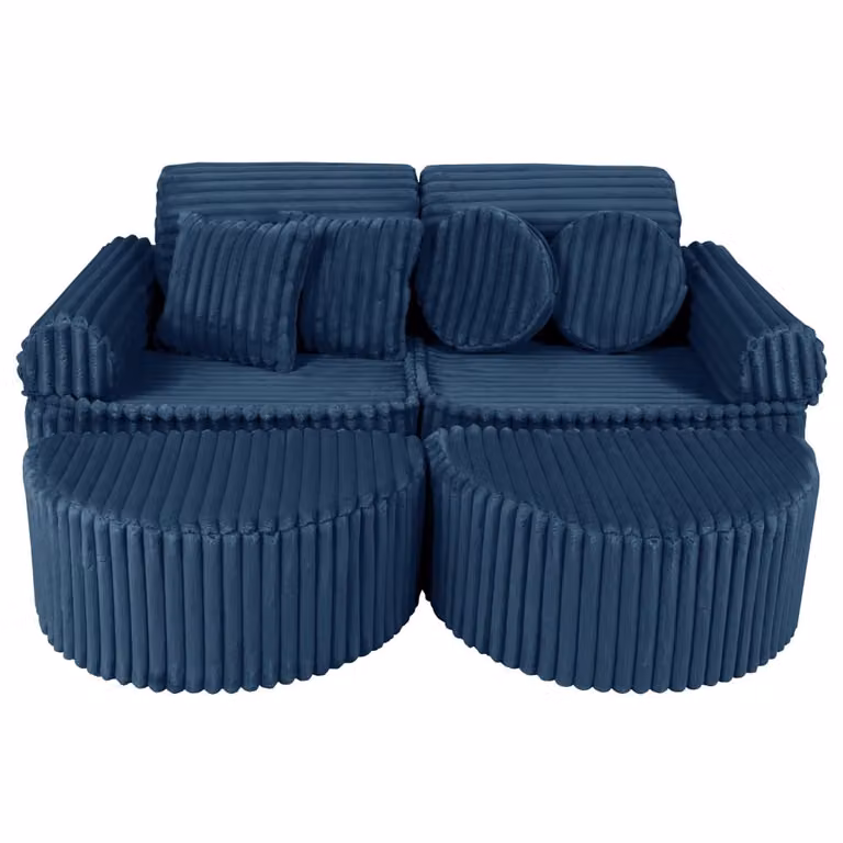 Sofá modular infantil MeowBaby de 12 piezas en pana azul con fundas extraíbles
