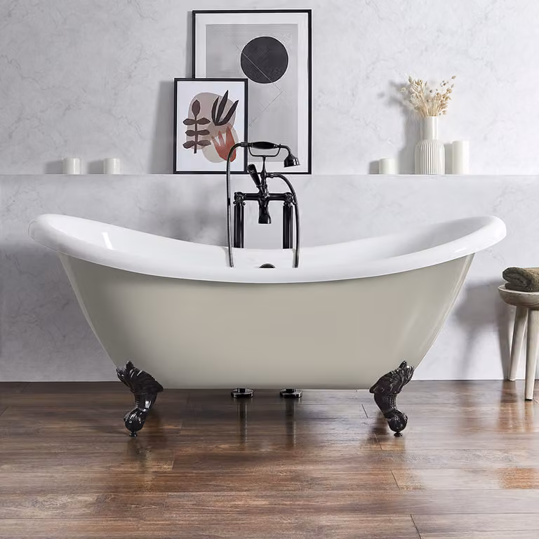 Bañera exenta ovalada Hudson Reed reversible en acrílico color beige con patas negras An/P/Al: 195 x 73 x 77 cm
