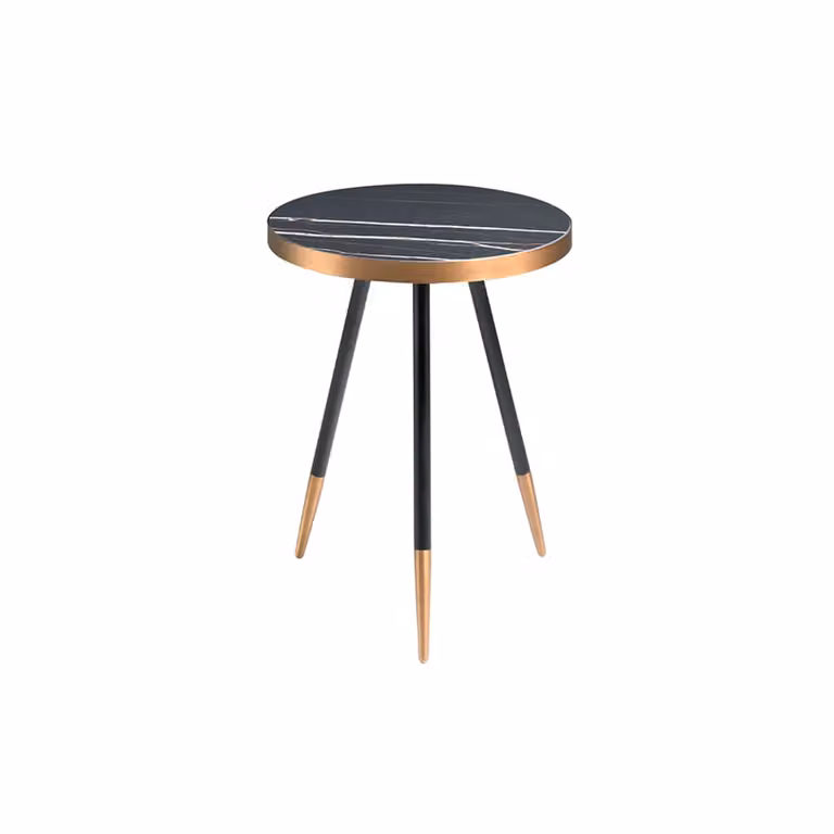Mesa de rincón redonda Angel Cerdá en porcelánico mármol negro y metal con acabado mate An: 46 cm, Al: 46 cm, Al: 56 cm