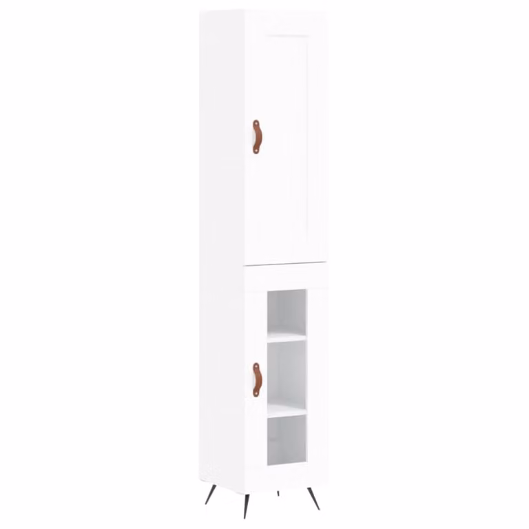 Aparador alto moderno Maison Chic en madera y metal color blanco con puertas batientes y estantes internos An/P/Al: 34,5 x 34 x 180 cm